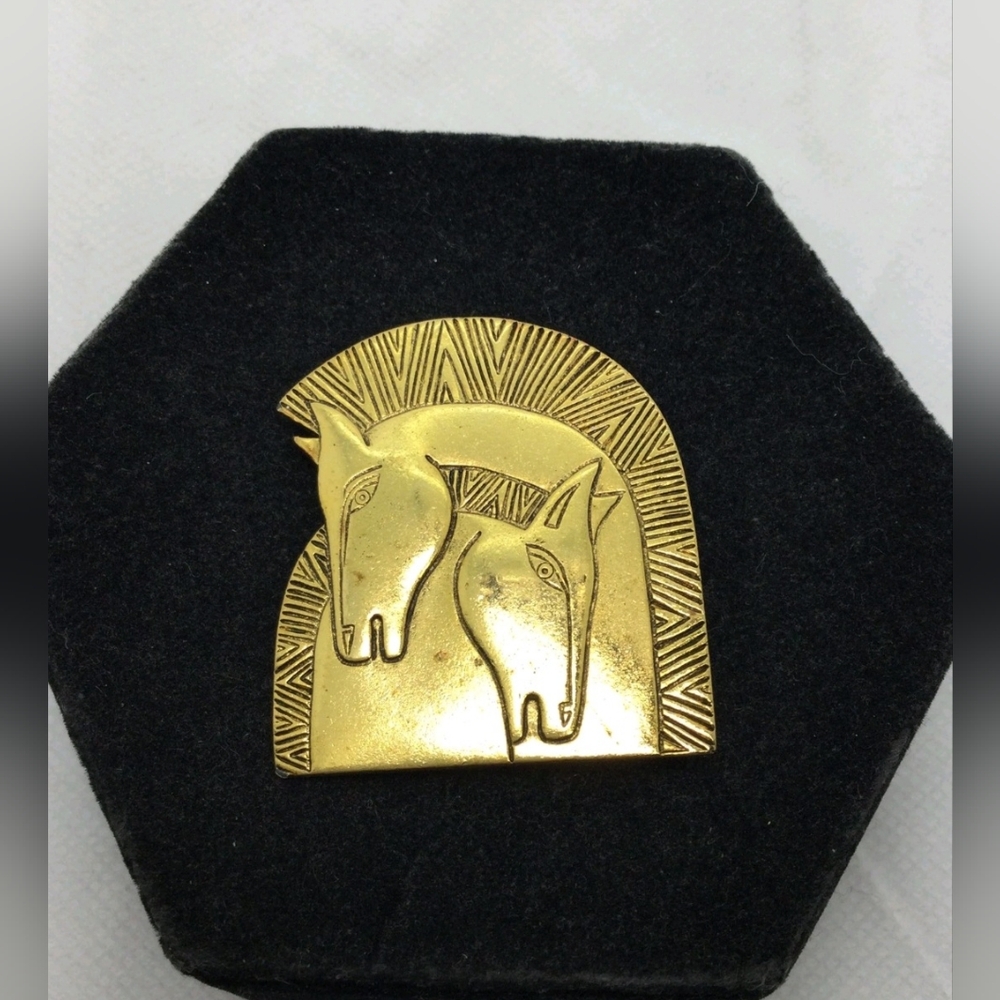 Laurel Burch Goldtone Horse Brooch EUC